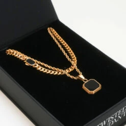 Onyx Cuban Necklace Set (Gold) -Men Jewelry Store 10 9822f8d3 5a88 4fa0 8830 49456f59ef99