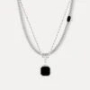 Onyx Cuban Necklace Set (Silver)