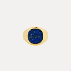 Large Lapis Signet Ring - Gold