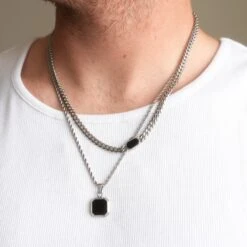 Onyx Cuban Necklace Set (Silver) -Men Jewelry Store 9 63d805bc 503a 41e6 bd8b 1a73969ee187