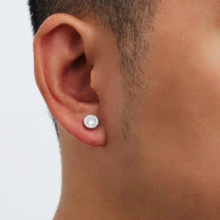 Round Diamond Stud (Silver) -Men Jewelry Store CircleDiamond